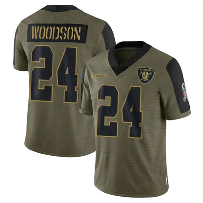 LV.Raiders #24 Charles Woodson Player Salute To Service Olive Football Jerseys