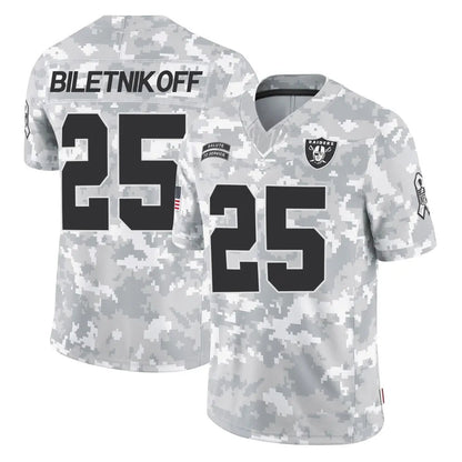 LV.Raiders #25 Fred Biletnikoff Player Arctic Camo Salute to Service Limited Football Jerseys