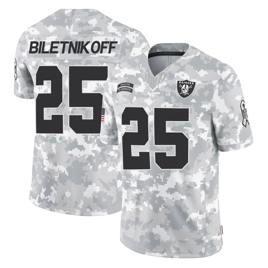LV.Raiders #25 Fred Biletnikoff Player Arctic Camo Salute to Service Limited Football Jerseys