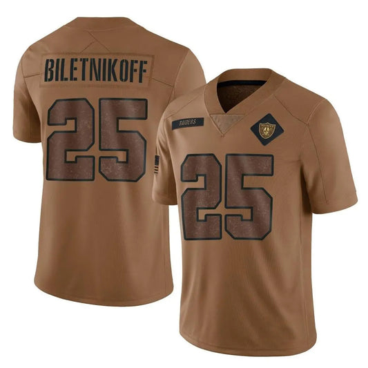LV.Raiders #25 Fred Biletnikoff Player Brown Salute To Service Limited Football Jerseys