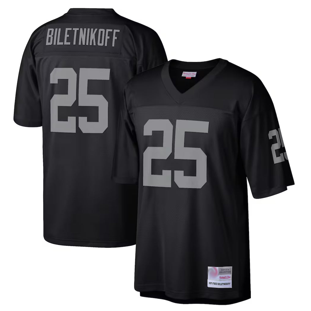 LV.Raiders #25 Fred Biletnikoff Player Mitchell & Ness Black Legacy Replica Football Jerseys