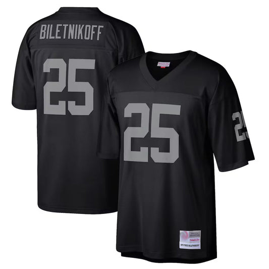 LV.Raiders #25 Fred Biletnikoff Player Mitchell & Ness Black Legacy Replica Football Jerseys