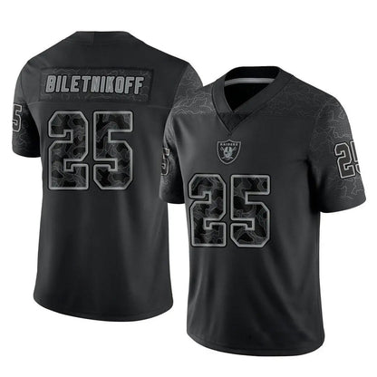 LV.Raiders #25 Fred Biletnikoff Player RFLCTV Limited Black Football Jerseys