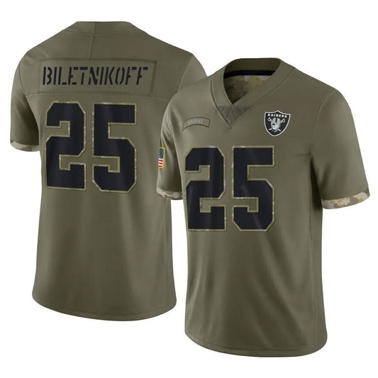 LV.Raiders #25 Fred Biletnikoff Player Salute To Service Olive Football Jerseys