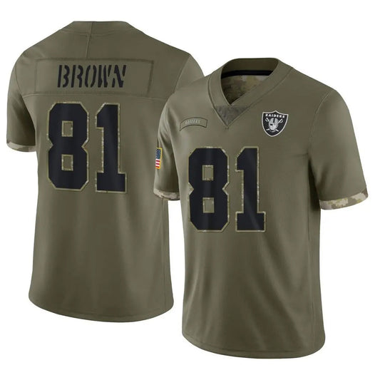 LV.Raiders #81 Tim Brown Player Salute To Service Olive Football Jerseys