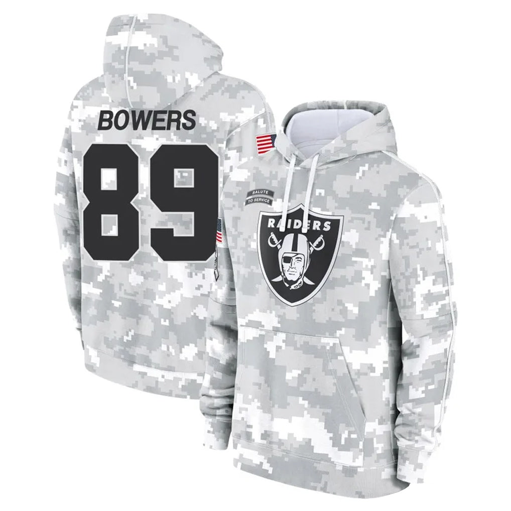 LV.Raiders #89 Brock Bowers Player Arctic Camo Salute to Service Hoodies Football Jerseys