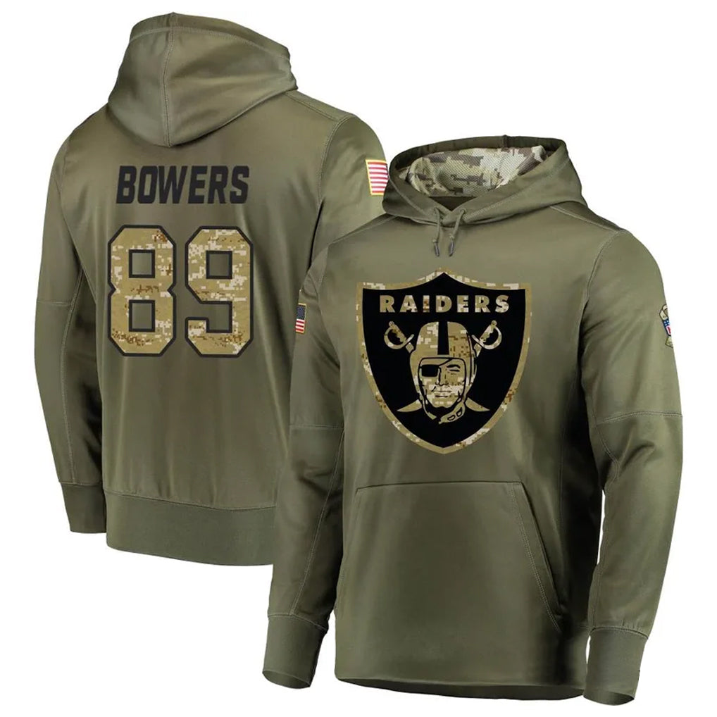 LV.Raiders #89 Brock Bowers Player Salute to Service Olive Hoodies Football Jerseys