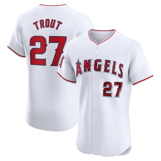 Los Angeles Angels #27 Mike Trout Home Elite Player Jersey - White Stitched Baseball Jersey