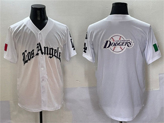 Los Angeles Dodgers Team Big Logo White Mexico 2025 LA Gothic Style With Fernando Patch Vapor Premier Limited Stitched Baseball Jersey
