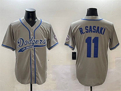 Los Angeles Dodgers #11 Roki Sasaki Gray With Patch Cool Base Stitched Baseball Jersey