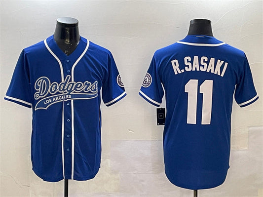 Los Angeles Dodgers #11 Roki Sasaki Royal With Patch Cool Base Stitched Baseball Jersey