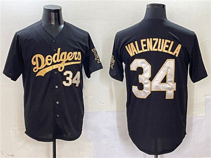 Los Angeles Dodgers #34 Fernando Valenzuela Black Gold Limited Stitched Baseball Jersey