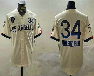 Los Angeles Dodgers #34 Fernando Valenzuela Number Cream 2024 World Series City Connect Limited Stitched Baseball Jersey