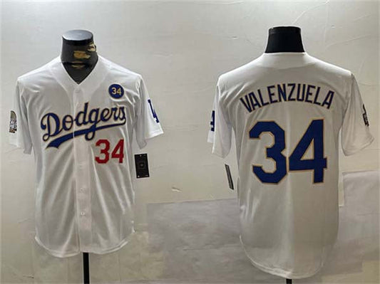 Los Angeles Dodgers #34 Toro Valenzuela White Gold 2024 World Series With No. 34 Patch Home Limited Stitched Baseball Jersey