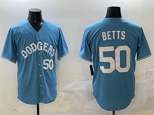 Los Angeles Dodgers #50 Mookie Betts Light Blue Limited Stitched Baseball Jersey