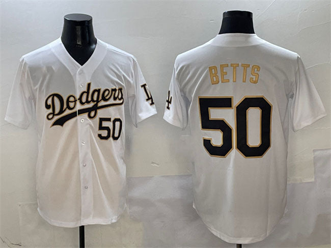 Los Angeles Dodgers #50 Mookie Betts White Gold Limited Stitched Baseball Jersey