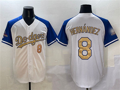 Los Angeles Dodgers #8 Enrique Hernandez White Royal Gold 2024 World Series Champions Vapor Limited Stitched Baseball Jersey