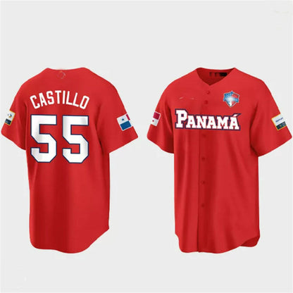 #55 Luis Castillo Panama Baseball 2023 World Baseball Classic Jersey ¨C Red Stitches Baseball Jerseys