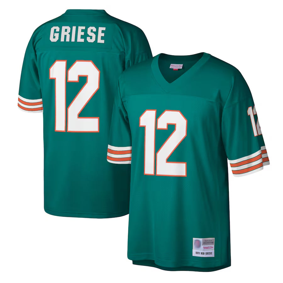 M.Dolphins #12 Bob Griese Player Mitchell & Ness Aqua Legacy Replica Football Jerseys