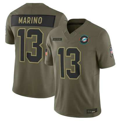 M.Dolphins #13 Dan Marino Player Olive Salute to Service Retired Limited Football Jerseys