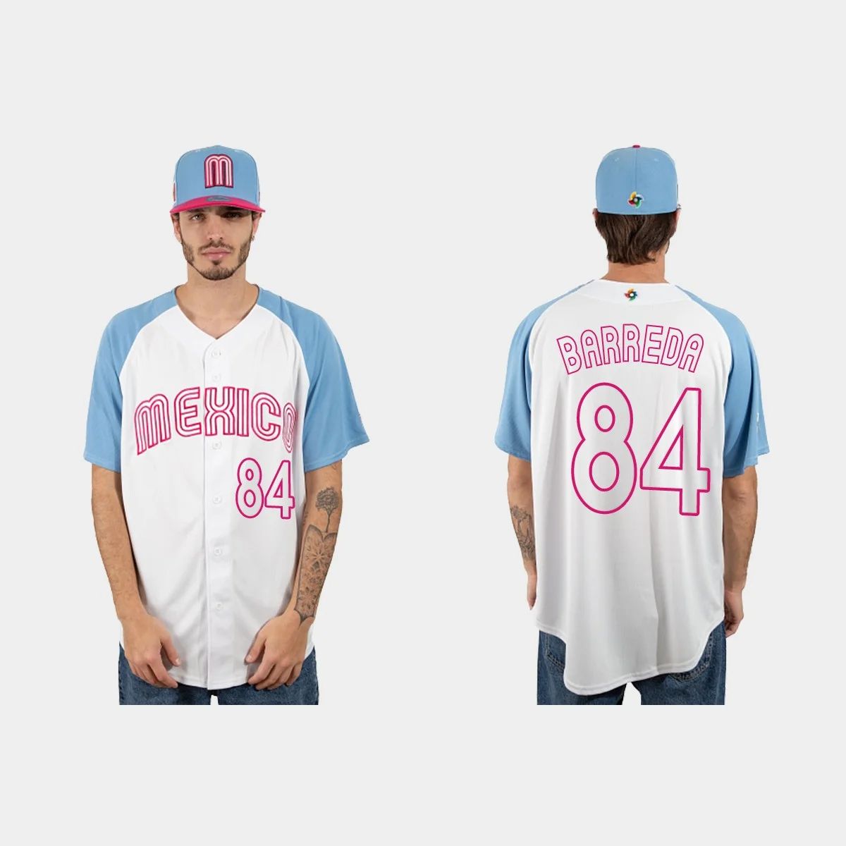 #84 MANNY BARREDA MEXICO BASEBALL 2023 WORLD BASEBALL CLASSIC JERSEY ¨C WHITE BLUE Stitches Baseball Jerseys