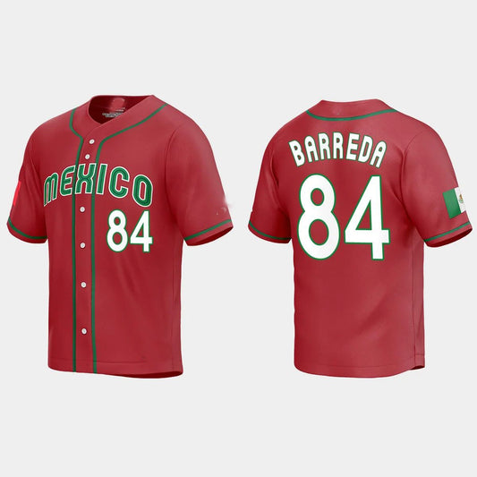 #84 MANNY BARREDA MEXICO BASEBALL 2023 WORLD BASEBALL CLASSIC REPLICA JERSEY ¨C RED Stitches Baseball Jerseys