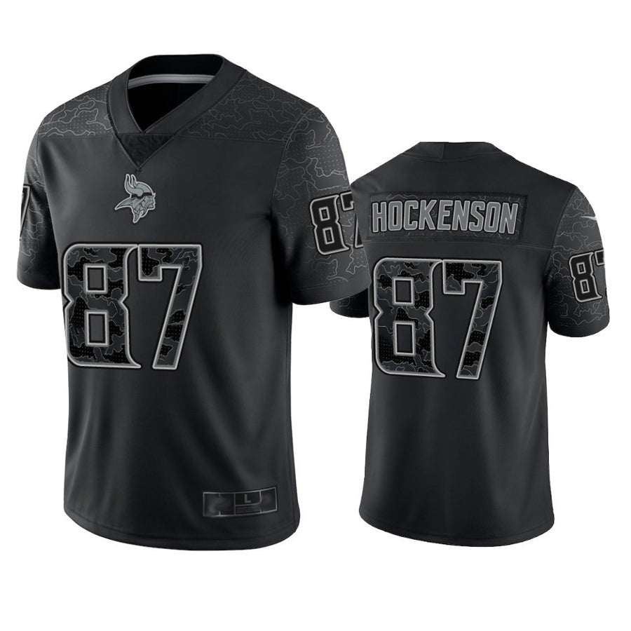 MN.Vikings #87 T.J. Hockenson Player Black REFLECTIVE Limited Football Jerseys