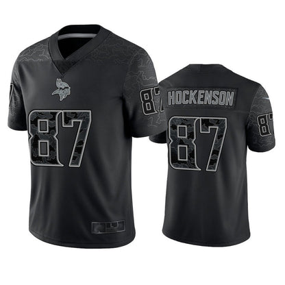 MN.Vikings #87 T.J. Hockenson Player Black REFLECTIVE Limited Football Jerseys