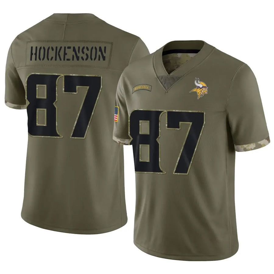 MN.Vikings #87 T.J. Hockenson Player Salute To Service Limited Olive Football Jerseys