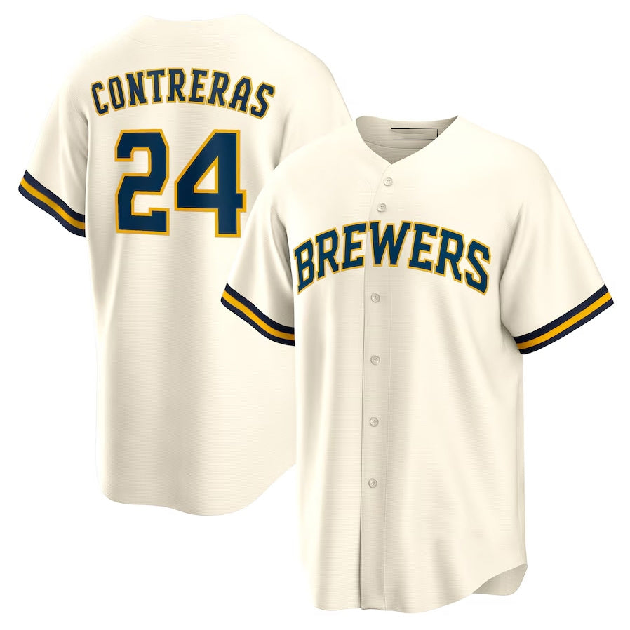 Milwaukee Brewers #24 William Contreras Home Replica Jersey - Cream Stitched Baseball Jersey
