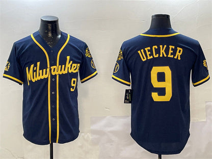 Milwaukee Brewers #9 Bob Uecker Navy With Home Patch Limited Stitched Baseball Jersey