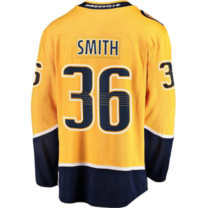 N.Predators #36 Cole Smith Fanatics Premier Breakaway Player Jersey - Gold Stitched American Hockey Jerseys