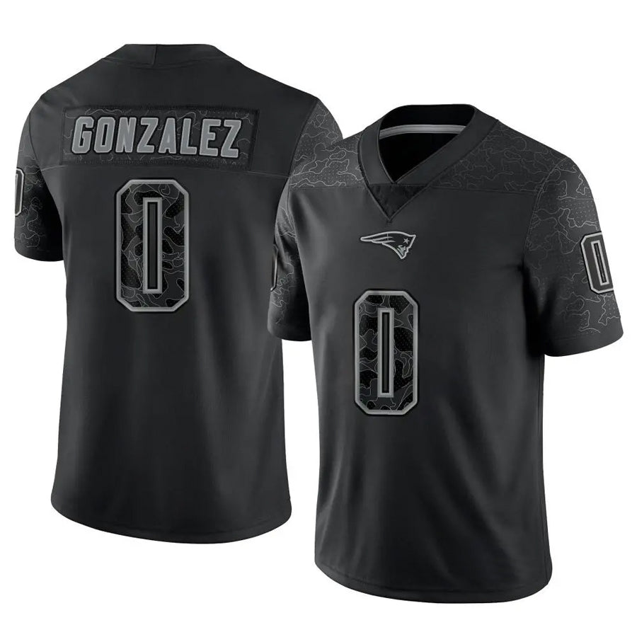 NE.Patriots #0 Christian Gonzalez Player Black Reflective Limited Foothball Jerseys