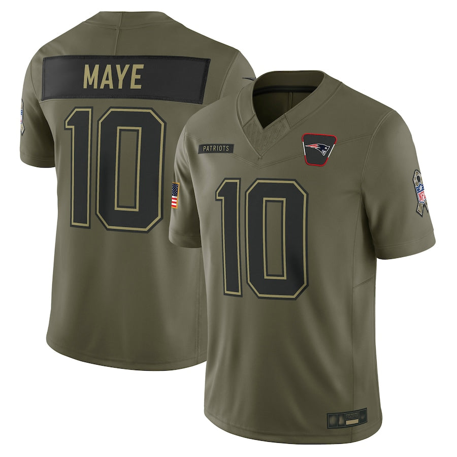 NE.Patriots #10 Drake Maye Player Olive Salute to Service Limited Football Jerseys