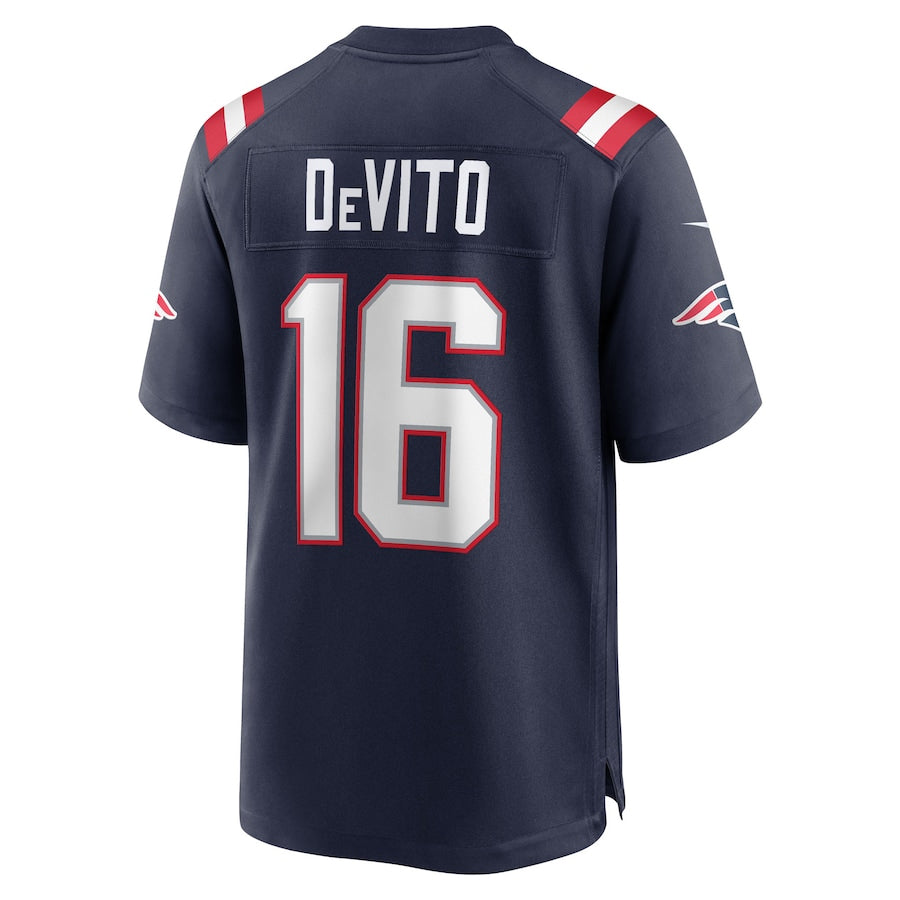NE.Patriots #16 Tommy DeVito Player Navy Home Game Football Jerseys