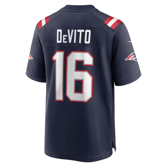 NE.Patriots #16 Tommy DeVito Player Navy Home Game Football Jerseys