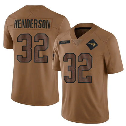 NE.Patriots #32 TreVeyon Henderson Player Salute To Service Limited Brown Football Jersey