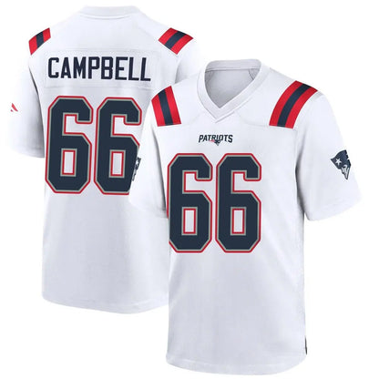 NE.Patriots #66 Will Campbell Player White Home Game Football Jerseys