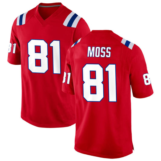 NE.Patriots #81 Randy Moss Player Red Home Game Football Jerseys