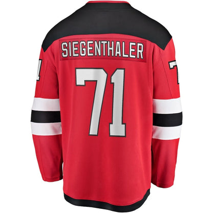 NJ.Devils #71 Jonas Siegenthaler Fanatics Home Breakaway Player Jersey - Red Stitched American Hockey Jerseys