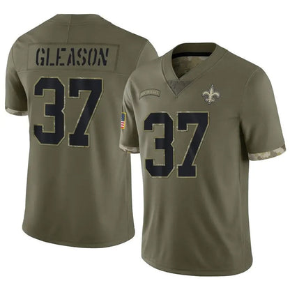 NO.Saints #37 Steve Gleason Player Salute To Service Olive Football Jerseys