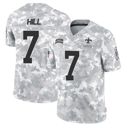 NO.Saints #7 Taysom Hill Player Arctic Camo Salute to Service Limited Football Jerseys