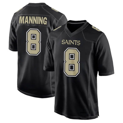 NO.Saints #8 Archie Manning Player Carbon Black Fashion Game Football Jerseys
