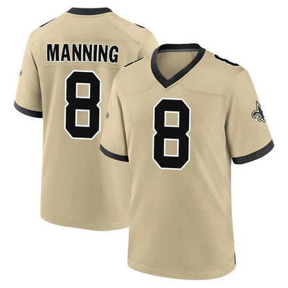 NO.Saints #8 Archie Manning Player Gold Alternate Game Football Jerseys