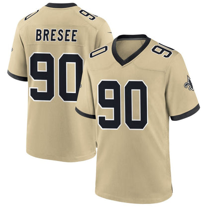 NO.Saints #90 Bryan Bresee Player Gold Alternate Game Football Jerseys
