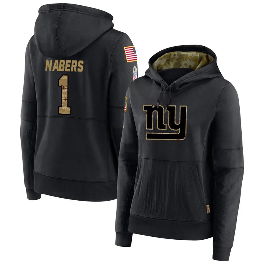 NY.Giants #1 Malik Nabers Player Black Salute to Service Hoodies Football Jerseys