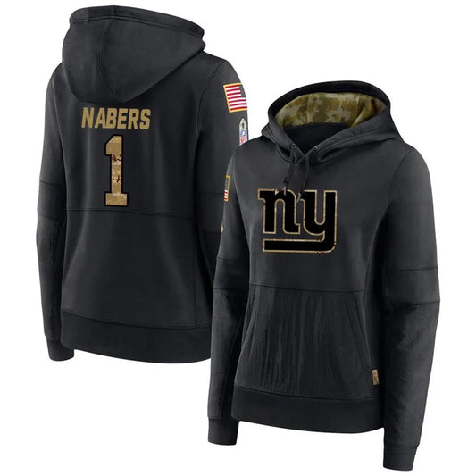 NY.Giants #1 Malik Nabers Player Black Salute to Service Hoodies Football Jerseys