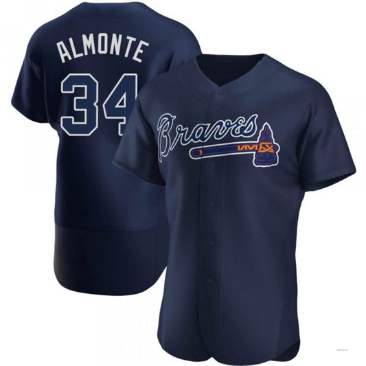 Atlanta Braves #34 Abconeam Almonte Navy Alternate Team Name Jersey Stitches Baseball Jerseys
