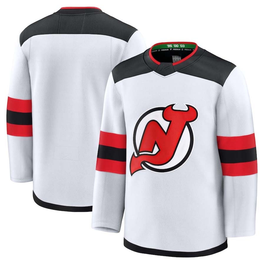 NJ.Devils Fanatics Away Premium Jersey - White Stitched American Hockey Jerseys