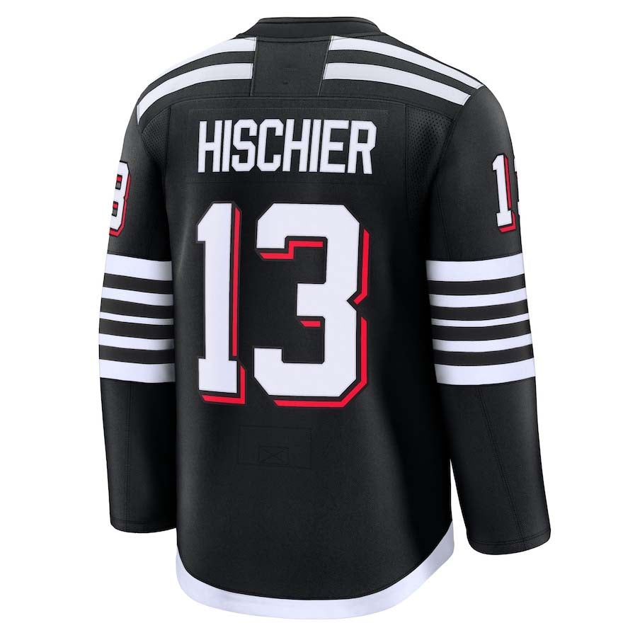 NJ.Devils #13 Nico Hischier Fanatics Alternate Premium Jersey - Black Stitched American Hockey Jerseys
